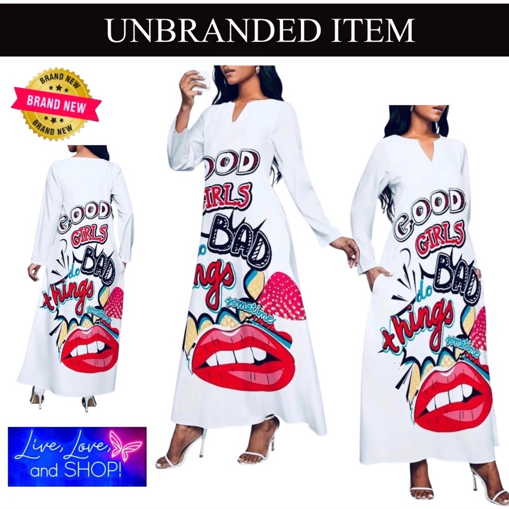 Vintage Style Long Sleeve Abstract Print Crew Neck Fashionable Dress, NWOT